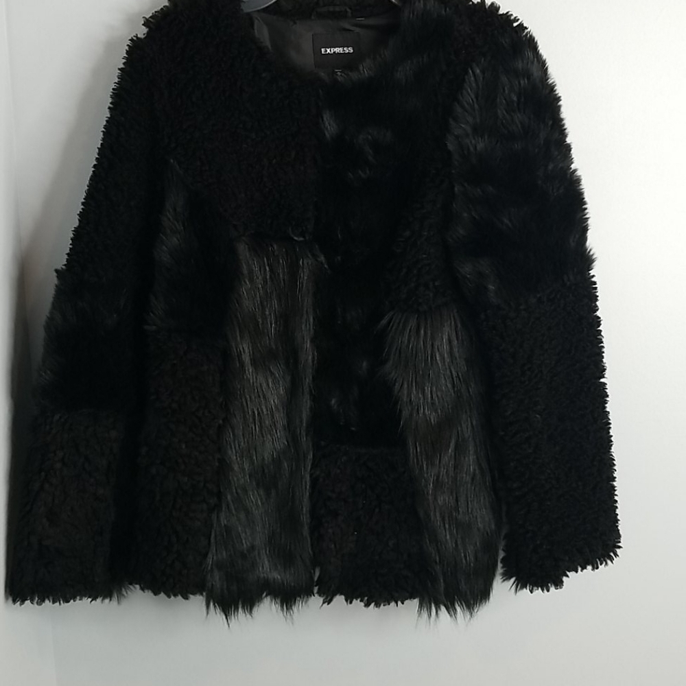 Express Black Faux Fur Coat Medium